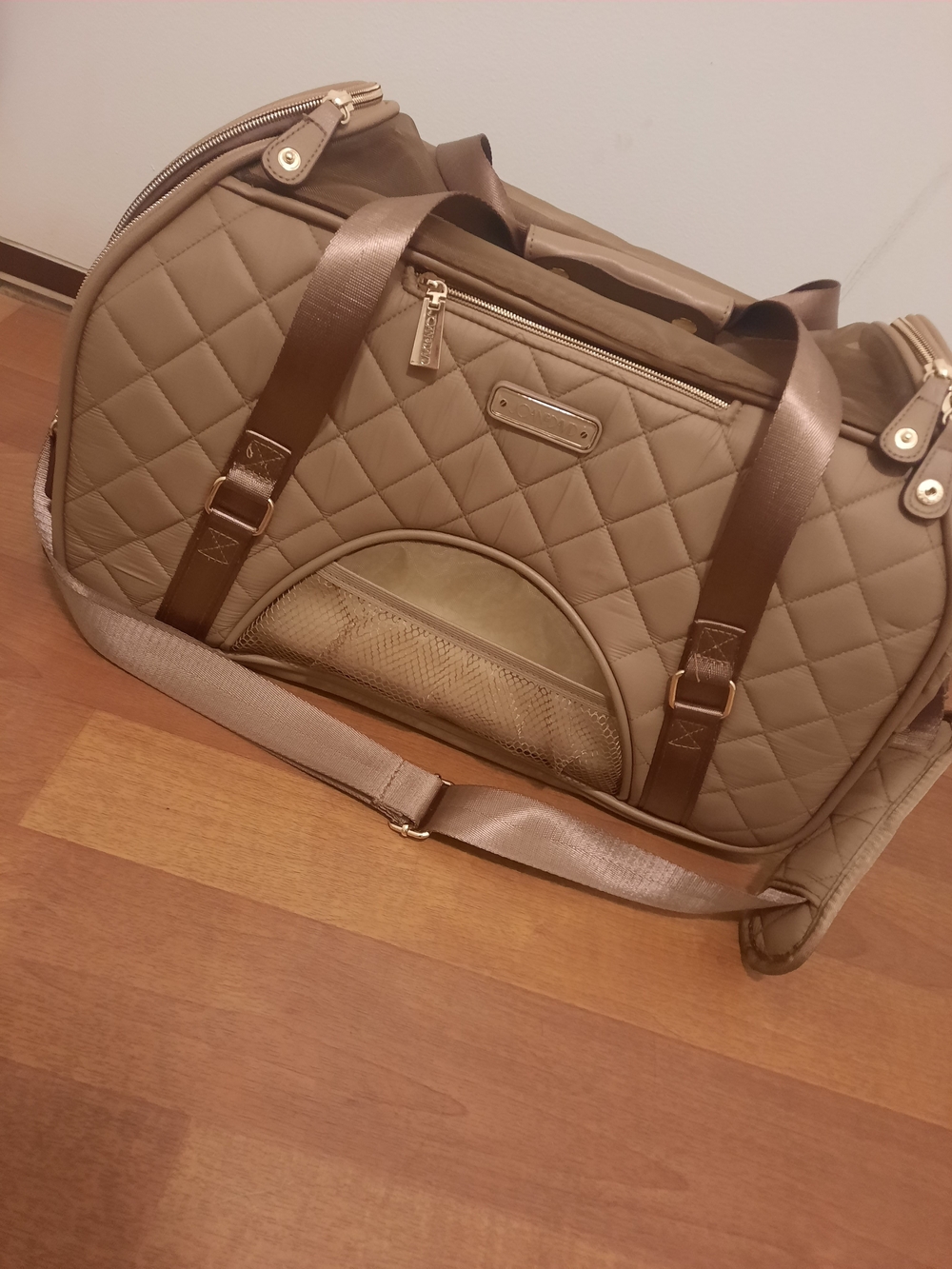 Quilted Taupe Travel Duffel Bag
